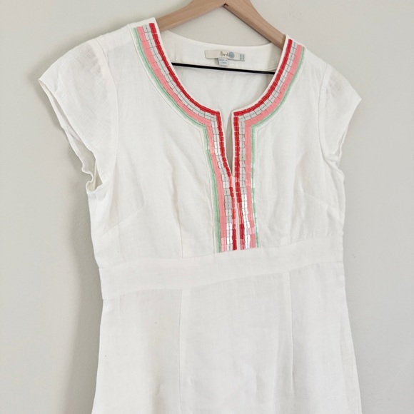 Boden 100% Linen‎ Sequin Cap Sleeve Sorrento Dress White Pink Green Red Size 6 - Picture 3 of 9